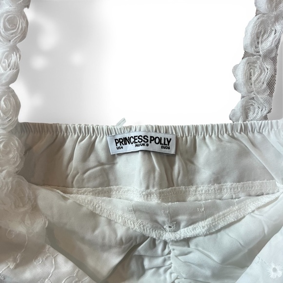 Princess Polly Franca White Eyelet Floral Crop Top 3D Rosette Straps - Picture 3 of 8